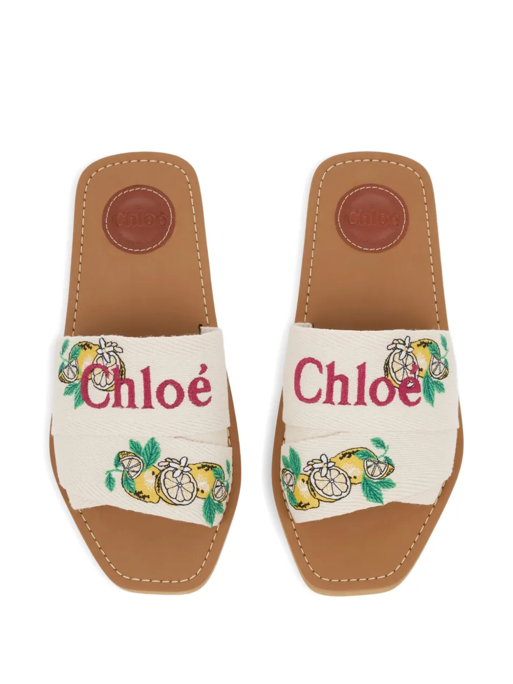Chloé Woody embroidered logo-print sandals Beige