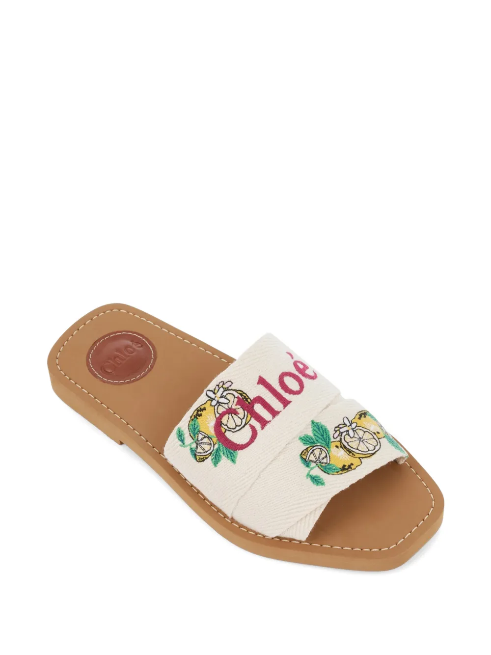 Chloé Woody embroidered logo-print sandals Beige
