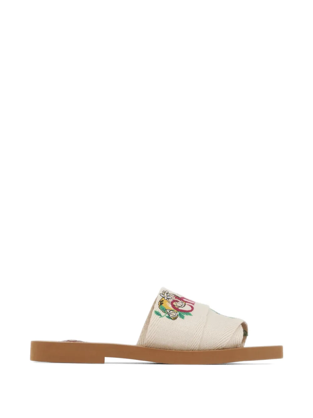 Chloé Woody embroidered logo-print sandals - Neutrals