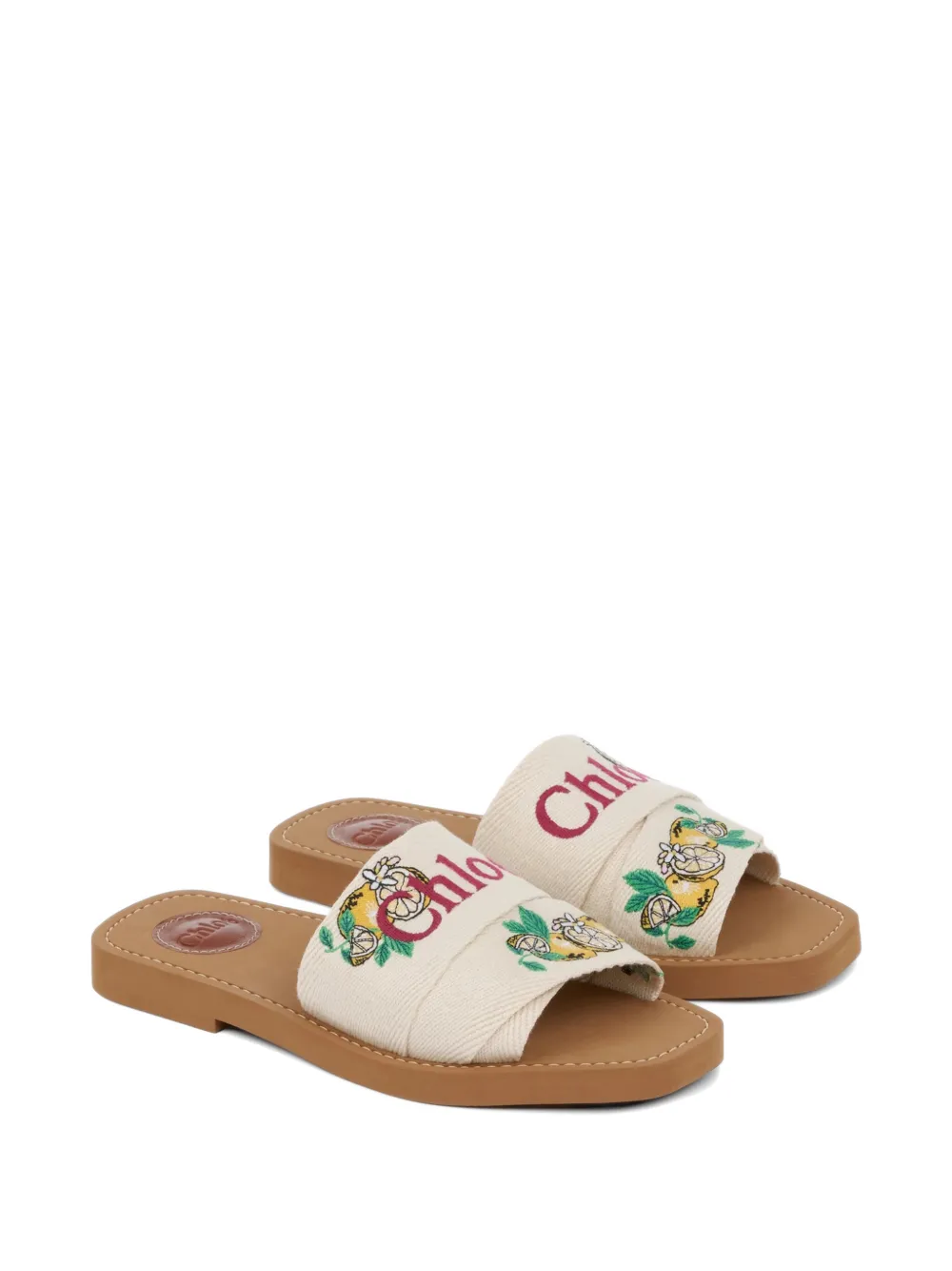 Chloé Woody embroidered logo-print sandals Beige