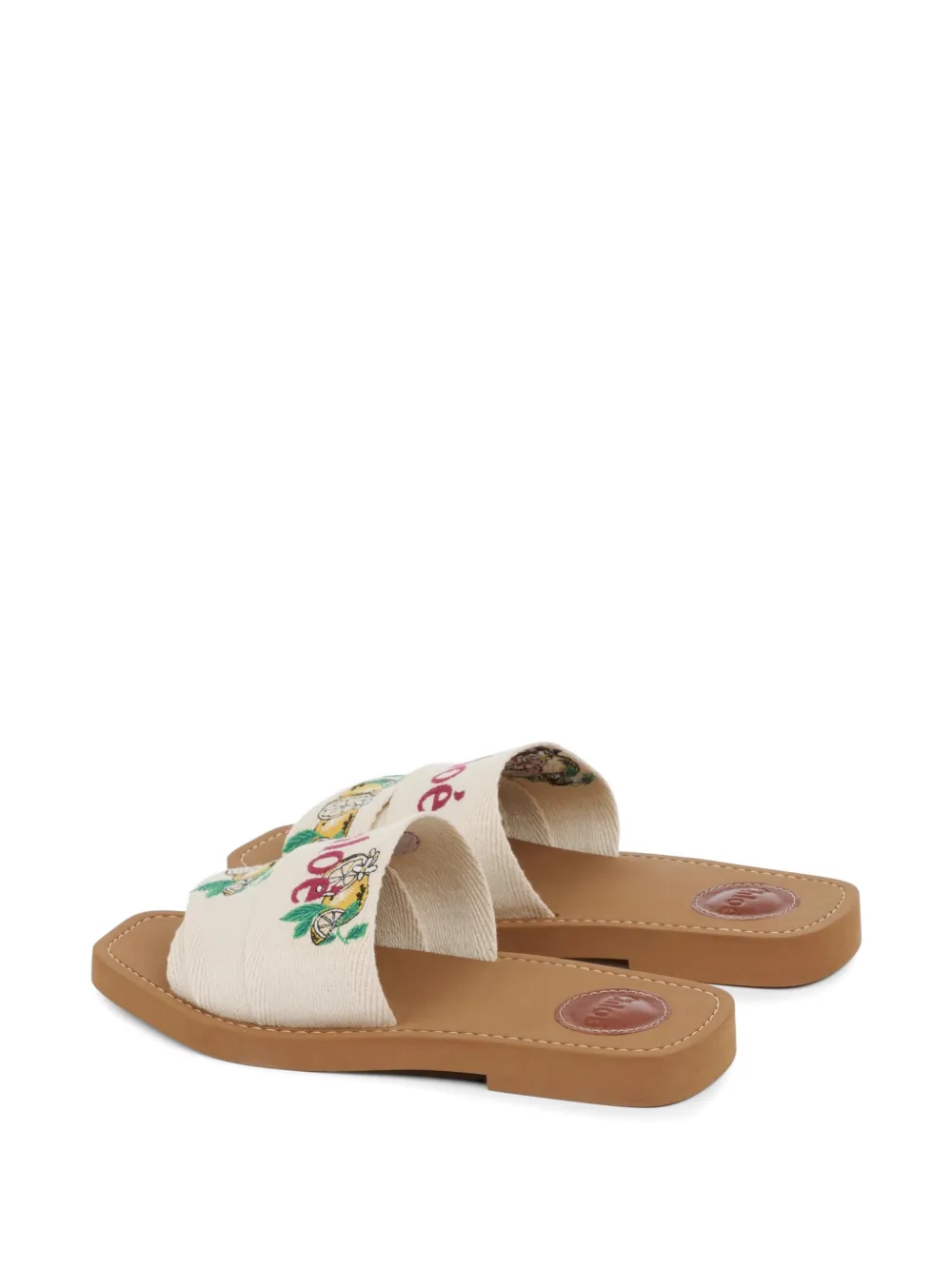 Chloé Woody embroidered logo-print sandals Beige