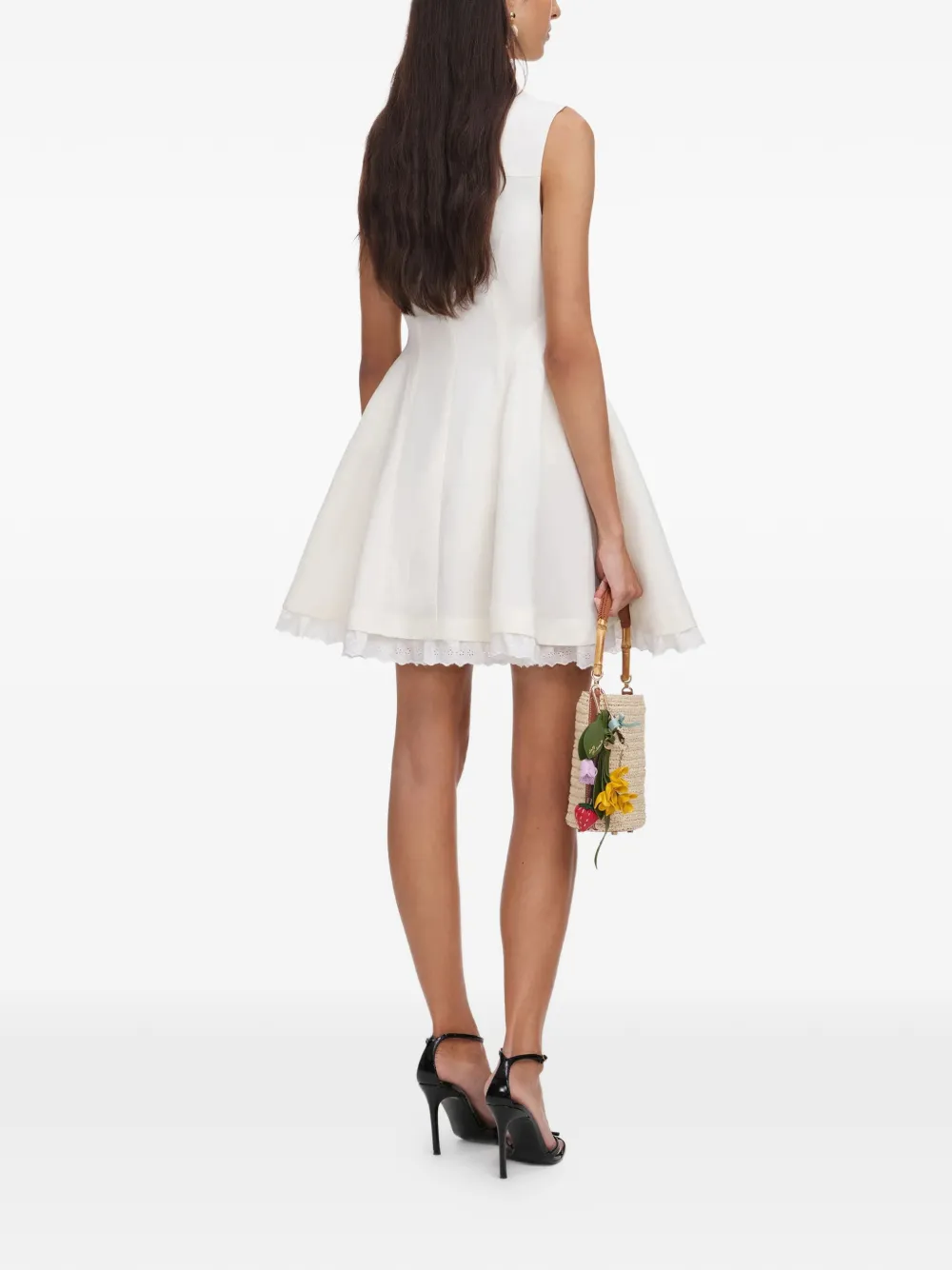Self-Portrait Button-up mini-jurk met gewelfde zoom Beige