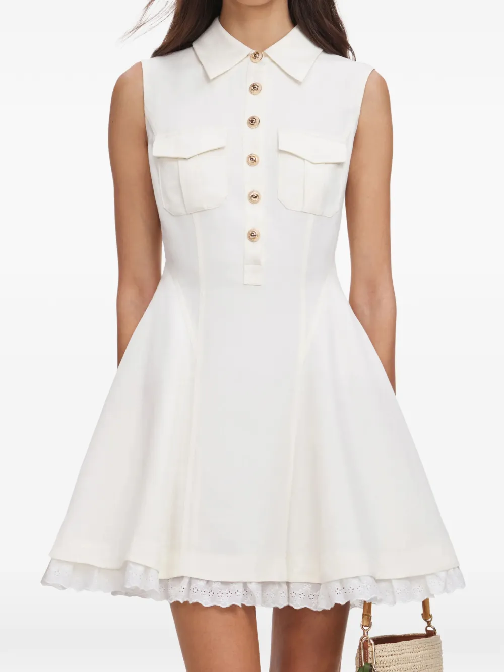Self-Portrait Button-up mini-jurk met gewelfde zoom Beige