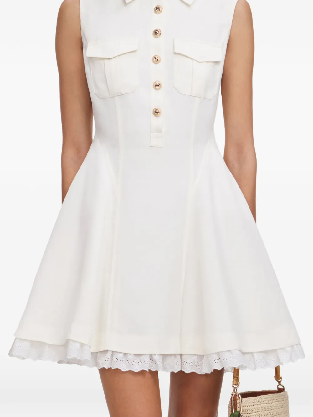Self-Portrait scalloped-hem button-up mini dress - Neutrals