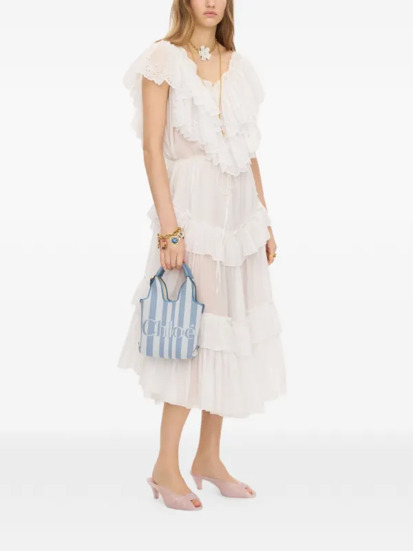 Chloé Mini Stripy Tote Bag in Jacquard in Blue