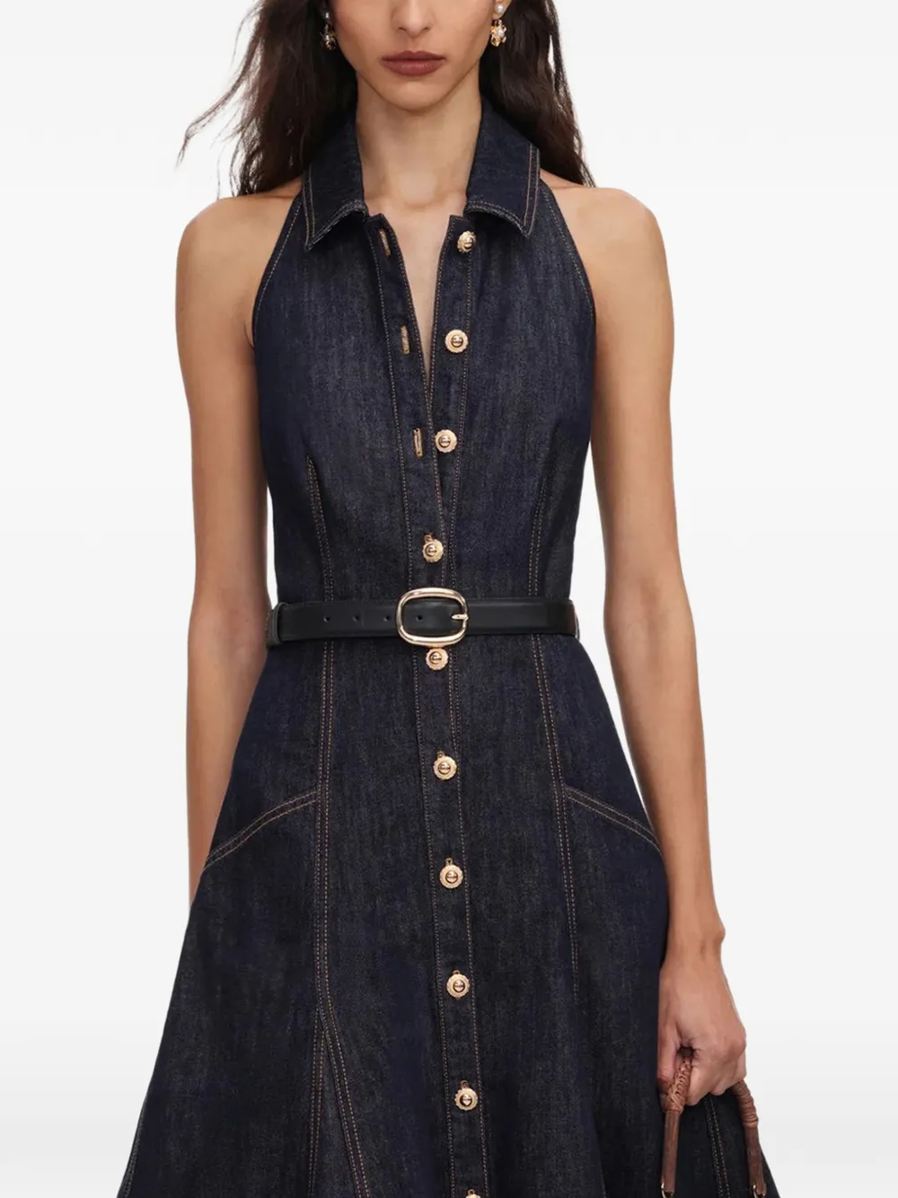 Self-Portrait denim midi dress - Blu