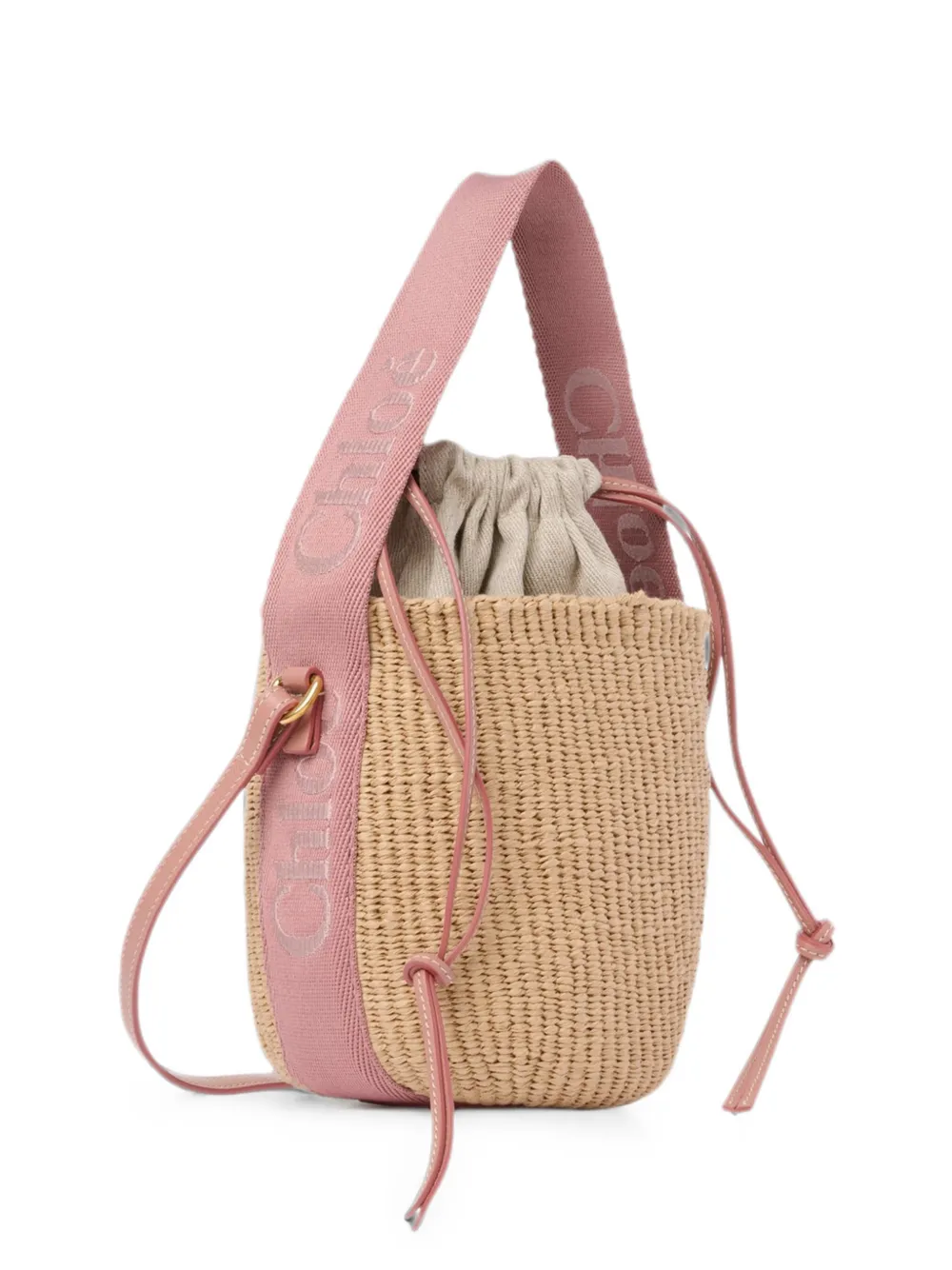 Chloé Woody woven drawstring small bucket bag - Toni neutri