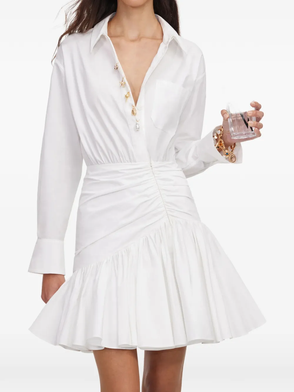 Self-Portrait charm-embellished ruched mini dress - White