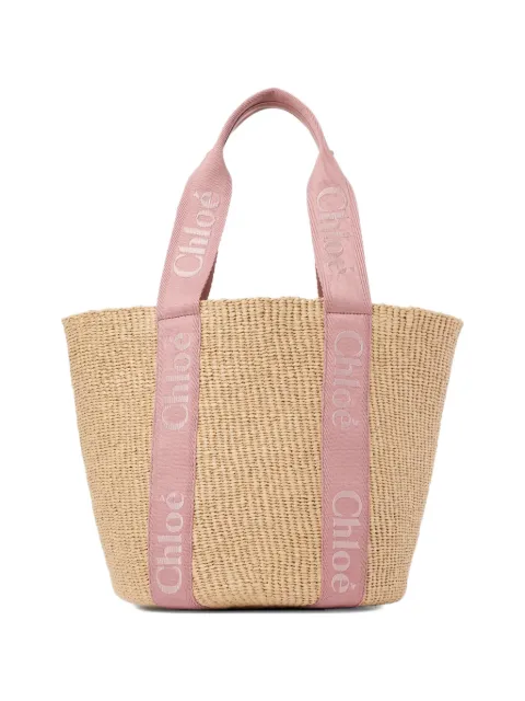 Chloé large Woody logo-embroidered tote bag