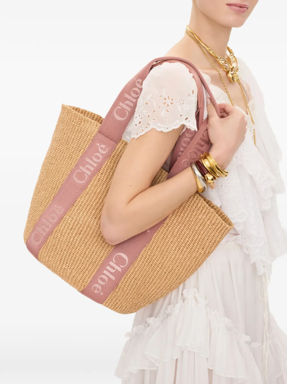  Chloé Large Woody Logo-embroidered Tote Bag - Tons Neutres 