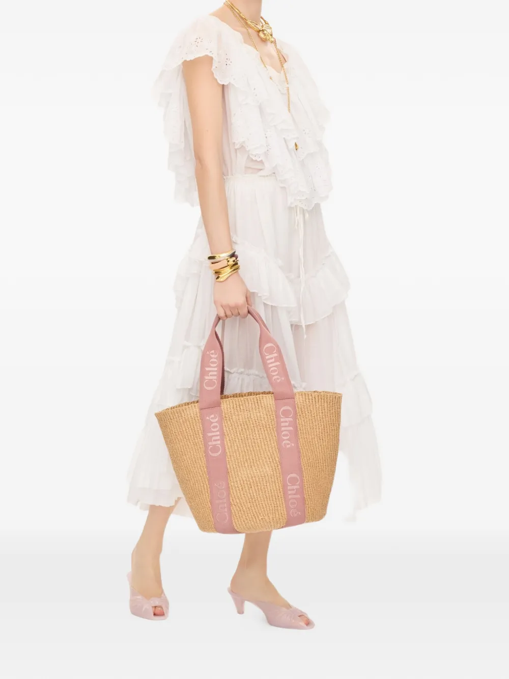  Chloé Large Woody Logo-embroidered Tote Bag - Tons Neutres 
