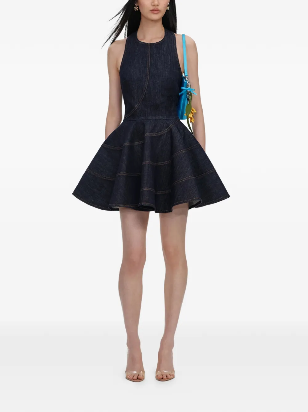 Self-Portrait backless skater-style mini dress - Blue