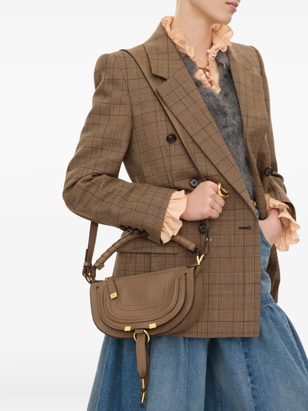 Chloé Marcie mini-schoudertas van zacht leer Beige