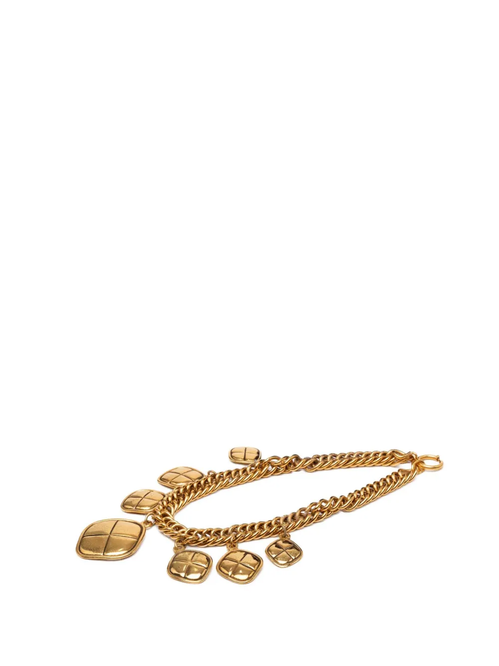 CHANEL Pre-Owned 1970-1980 Gold Plated Quilted Diamond Charms Necklace costume necklace