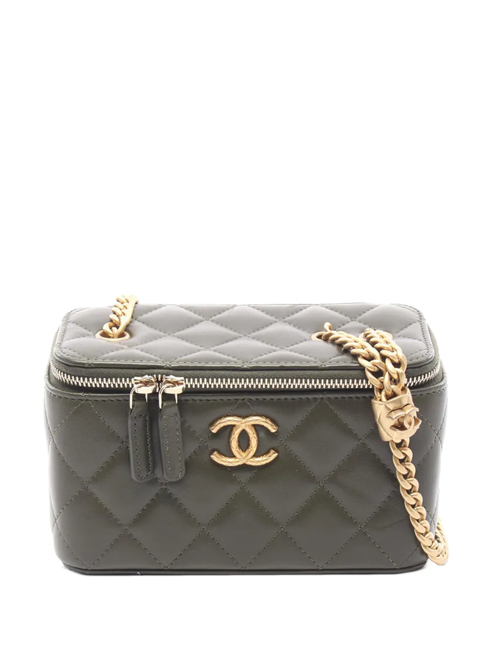 CHANEL Pre-Owned 2021-2026 Small Quilted Lambskin Pillow Crush Case with Chain vanity bag - Verde