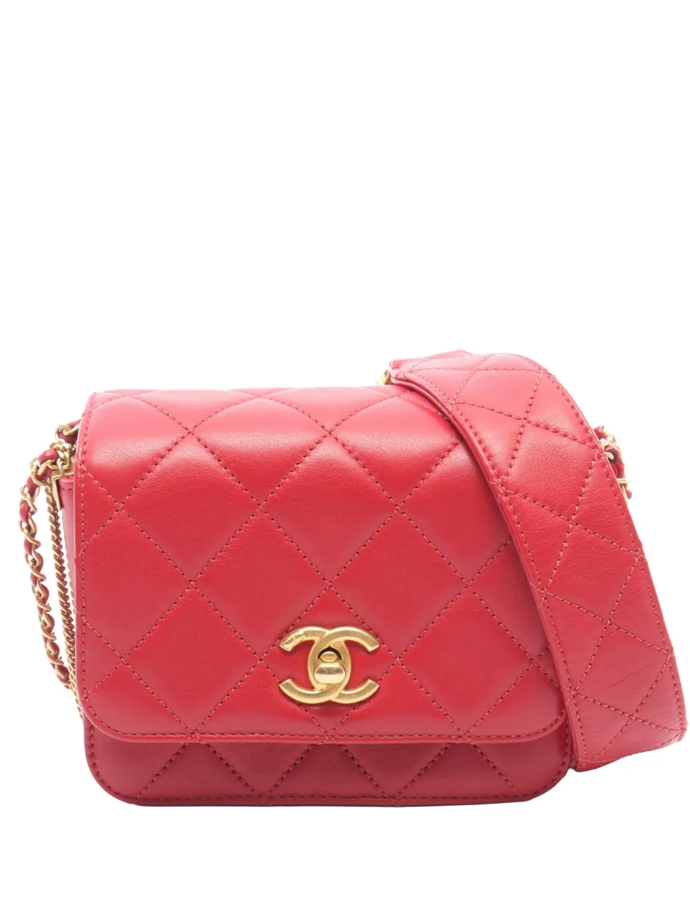 CHANEL Pre-Owned 2020 Mini quilted Lambskin Cambon Chains Flap shoulder bag - Rosso