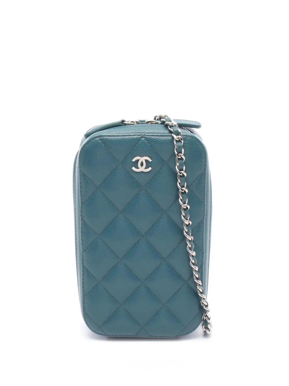CHANEL Pre-Owned 2018-2019 CC Quilted Caviar Phone Holder crossbody bag - Verde
