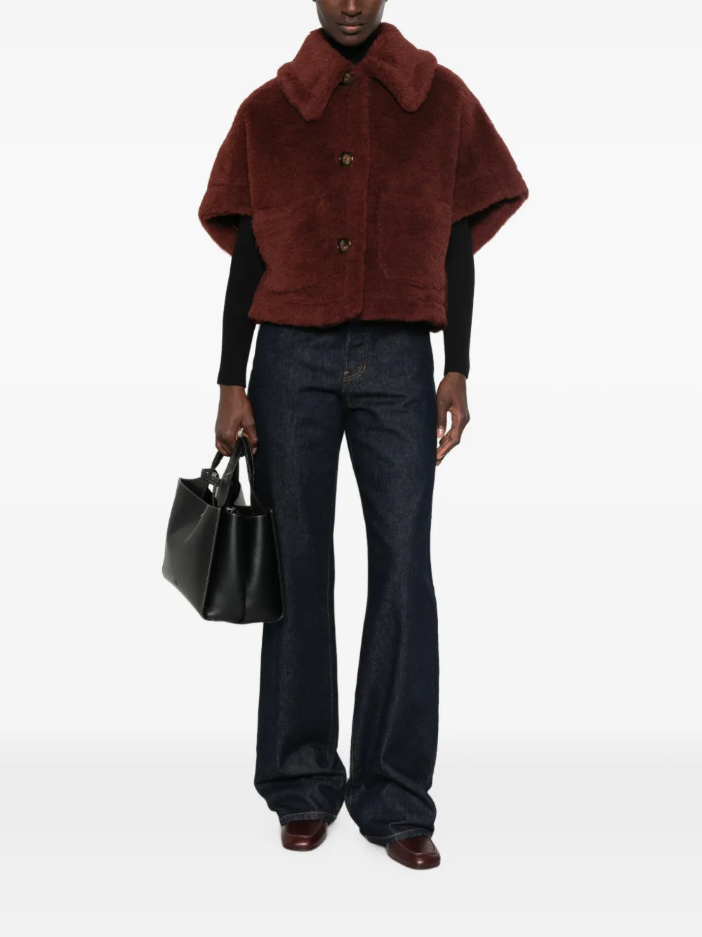 Max Mara Jack met capemouwen en knoopsluiting Bruin
