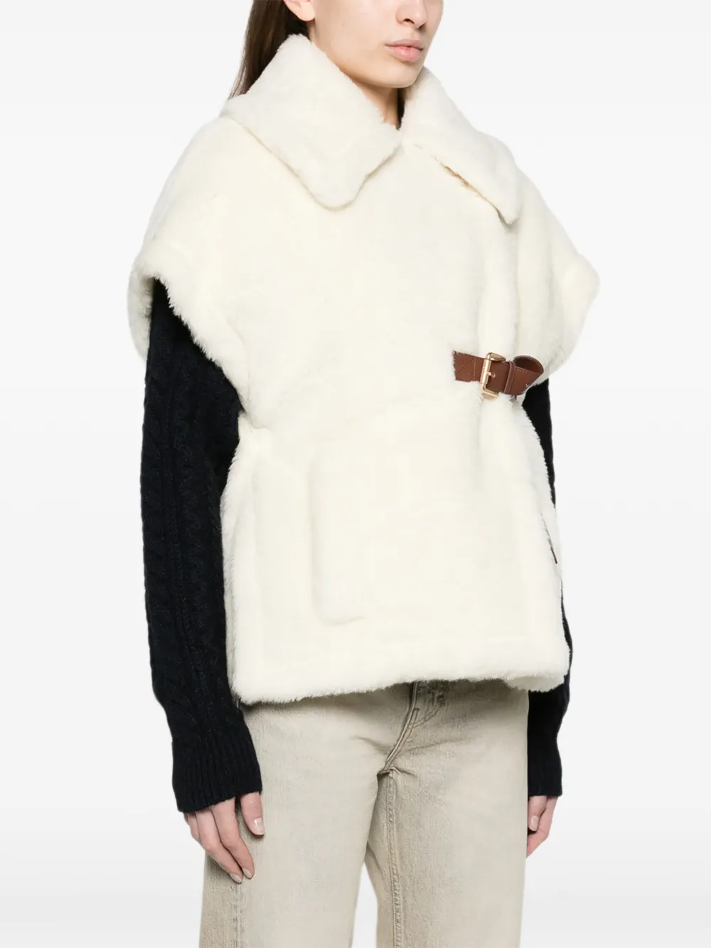 Max Mara alpaca and wool Teddy cape optical white Wit