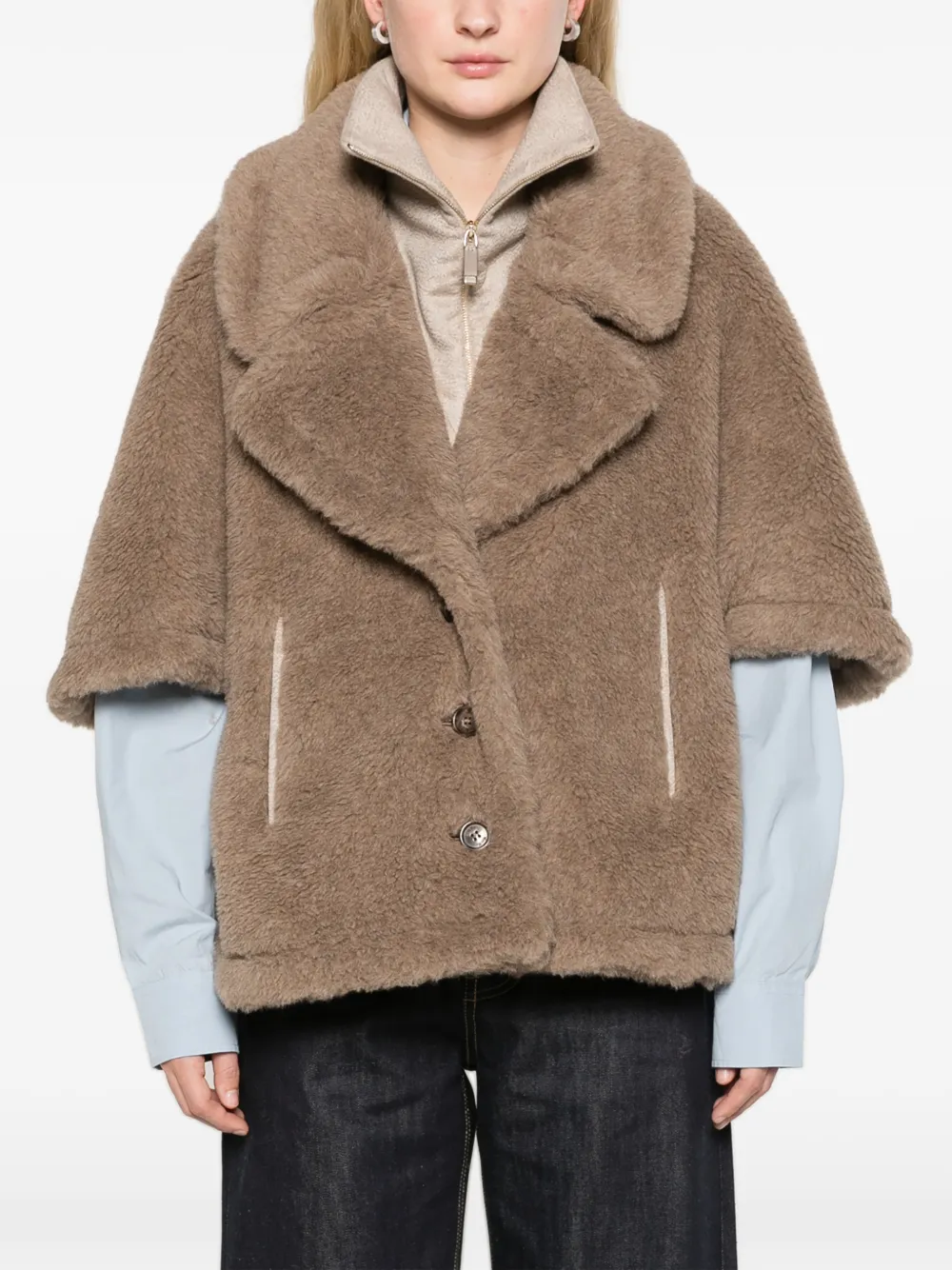 Max Mara Teddy cape van wol en alpaca Bruin