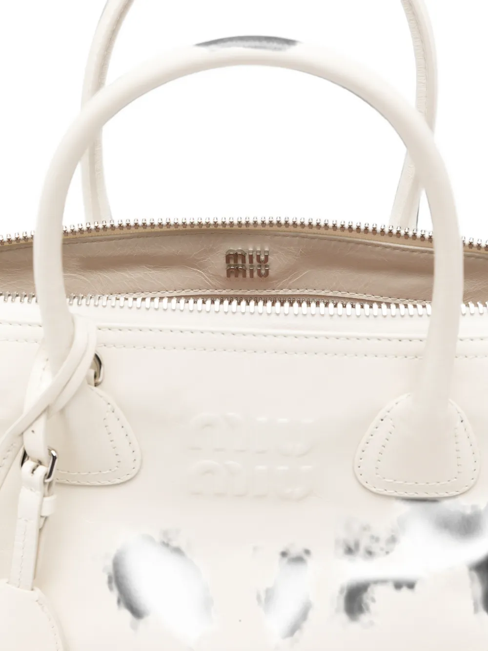 Miu Schoudertas met logo-reliëf en rits Wit