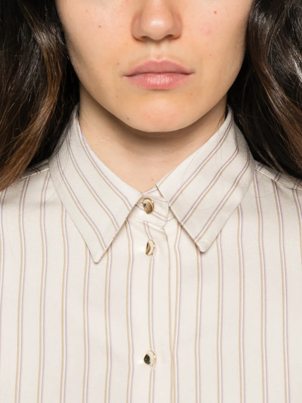 Xacus vertical-stripe long-sleeve shirt Beige