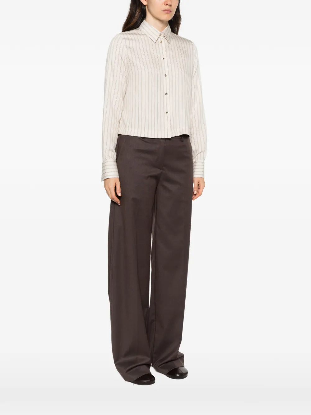 Xacus vertical-stripe long-sleeve shirt Beige