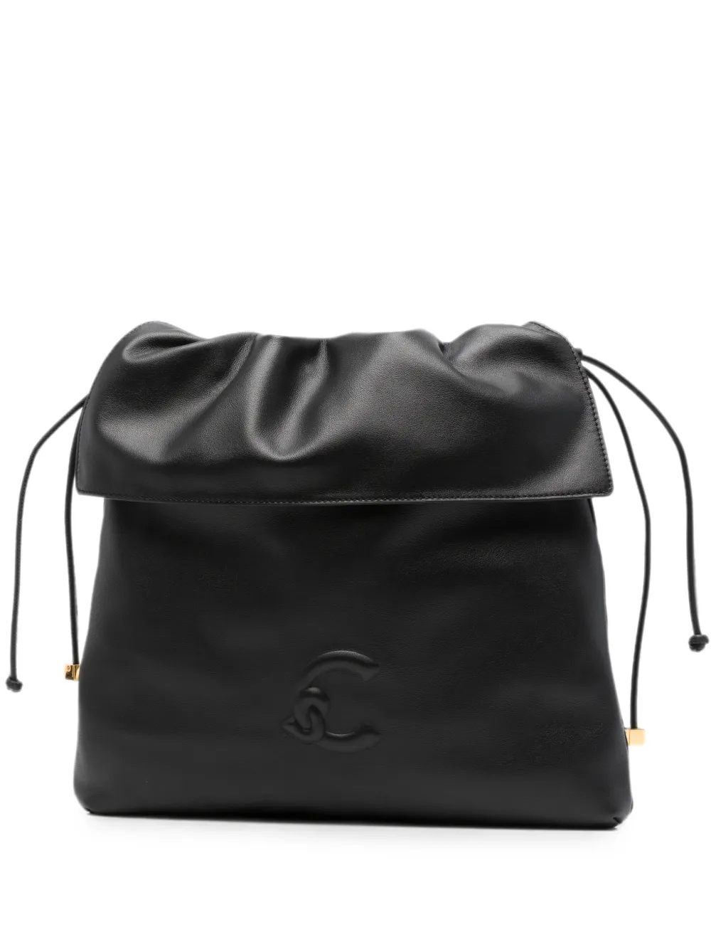Coccinelle logo-plaque drawstring shoulder bag - Black