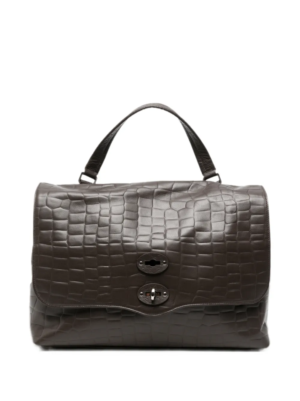 Zanellato Postina croc-effect leather tote bag Bruin
