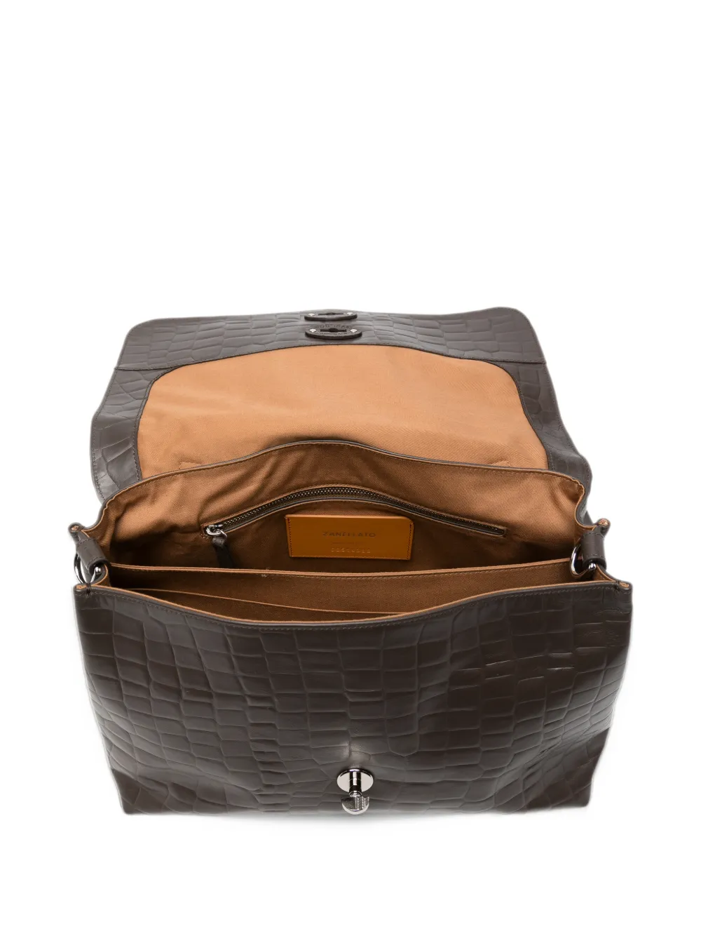 Zanellato Postina croc-effect leather tote bag Bruin