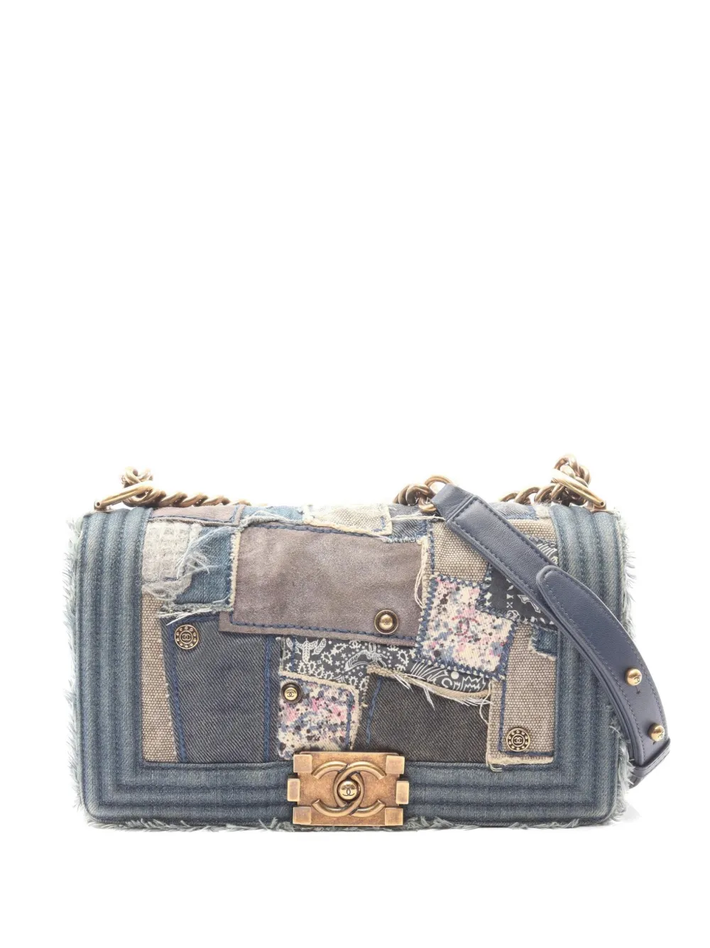 CHANEL Pre-Owned 2015-2016 Boy patchwork shoulder bag - Blue