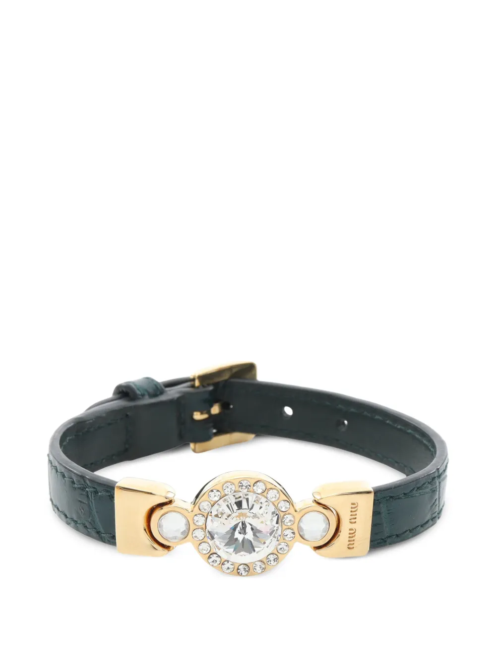 Miu Miu Pre-Owned 2010 croc-pattern crystal-embellished bracelet - Oro