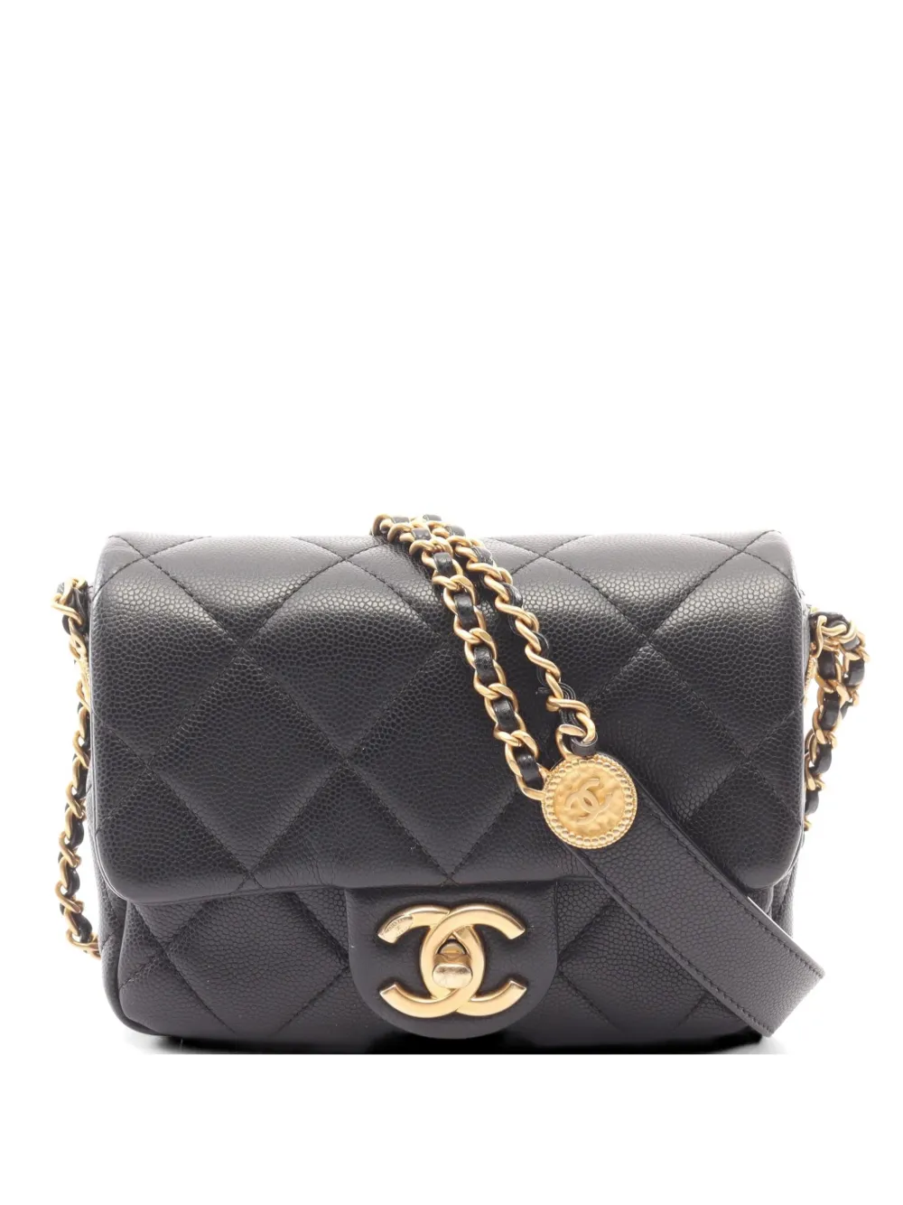CHANEL Pre-Owned 2021 mini flap Matelassé Caviar shoulder bag - Black