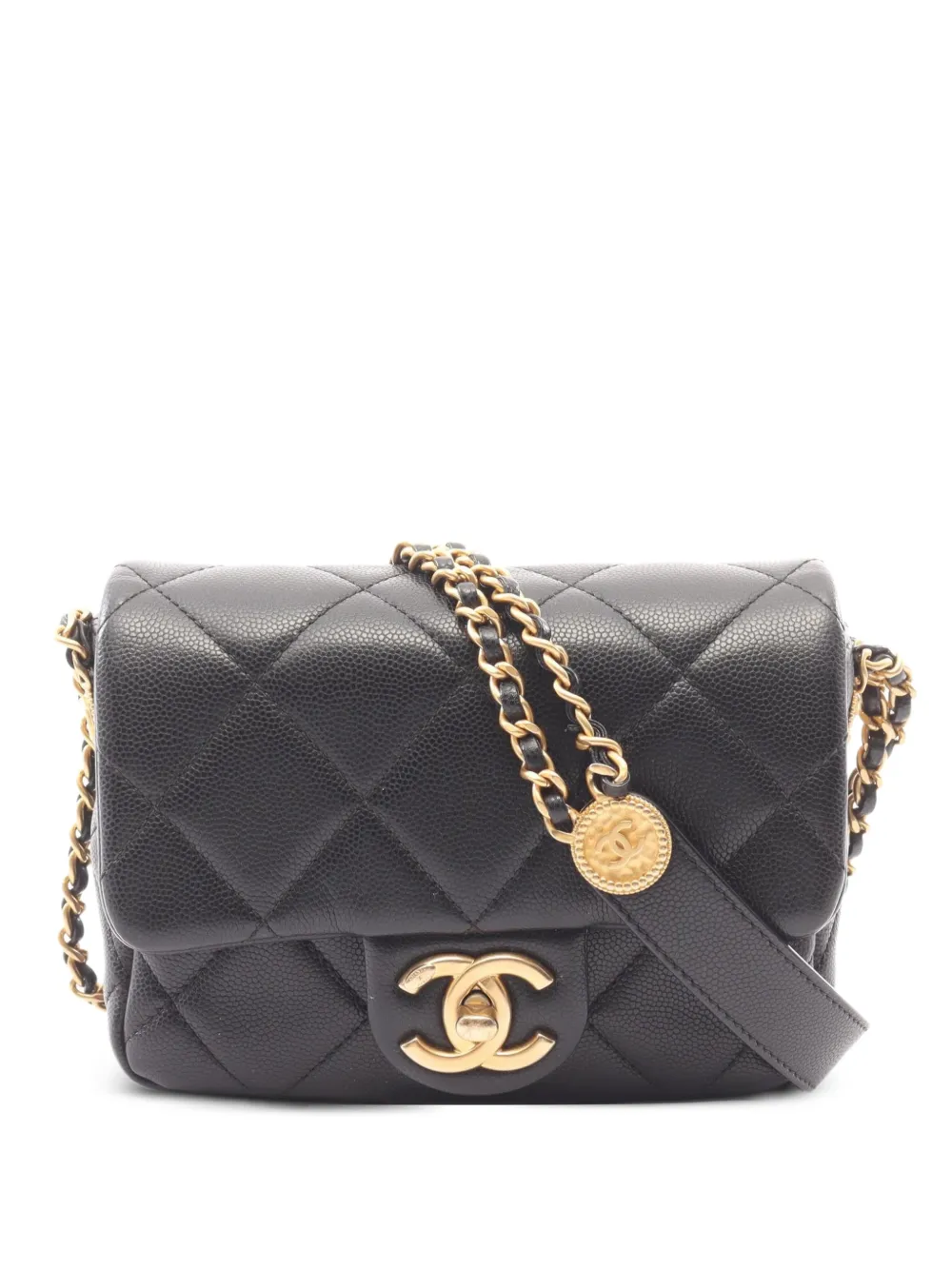 CHANEL Pre-Owned 2021 mini flap Matelassé Caviar shoulder bag - Black