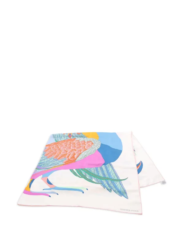Hermès Pre-owned 2010s Toucans De Paradis Silk Scarf in White