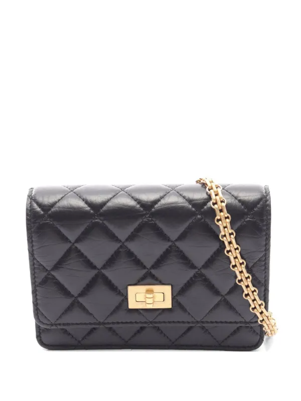 Chanel Pre-owned 2021s Mini 2.55 Matelassé Leather Chain Wallet in Black
