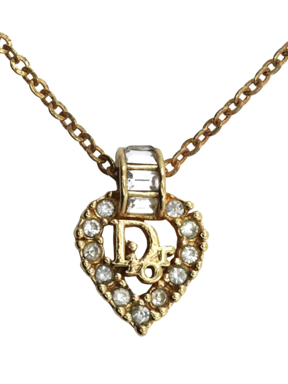 Christian Dior Pre-Owned 20th Century Gold Plated Strass Heart Pendant Necklace costume necklace - Oro