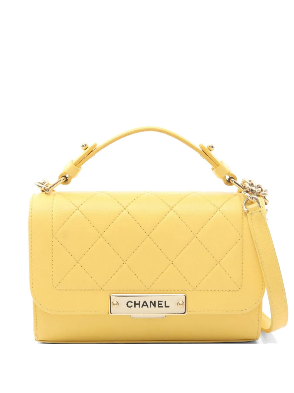 Pre-owned Chanel 2016-2017 Matelassé 2way Chain Shoulder Bag In Yellow
