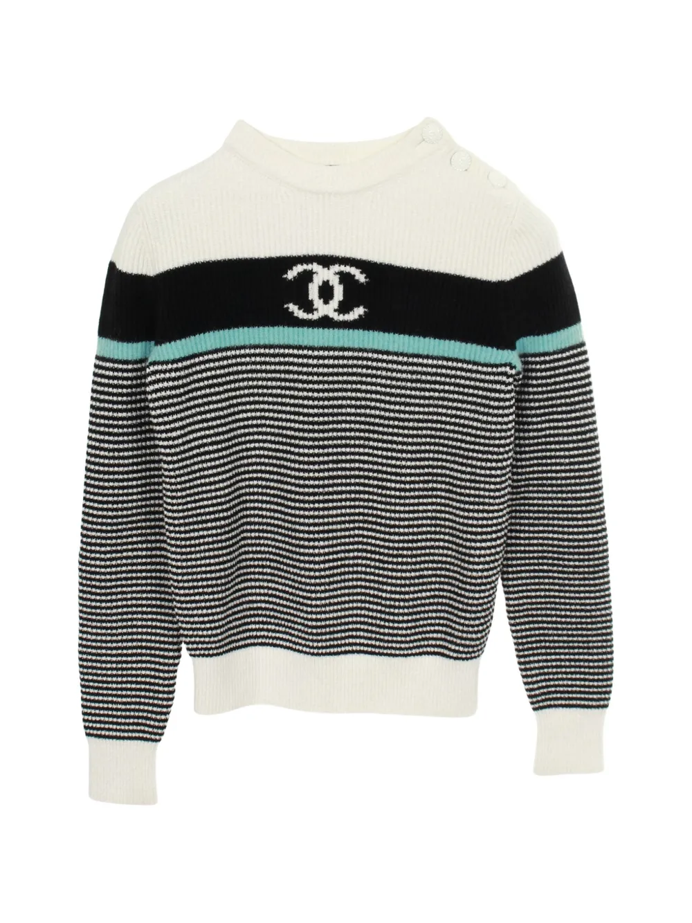 CHANEL Pre-Owned 1986-1988 Coco Mark striped sweater - White