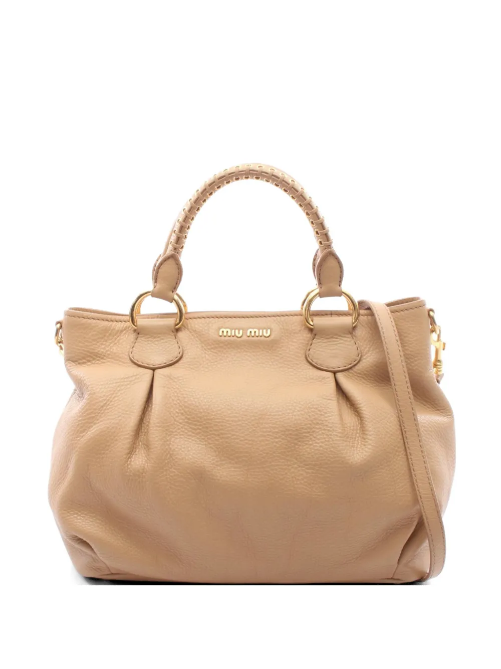 Miu Miu Pre-Owned 2010s logo-lettering leather tote bag - Toni neutri