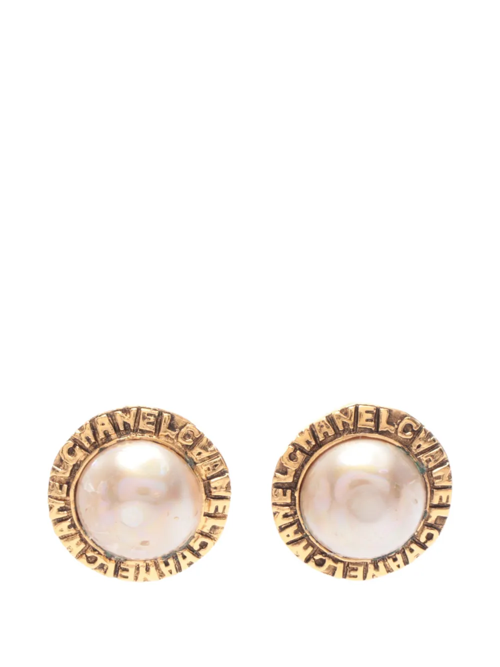 CHANEL Pre-Owned 1986-1988 faux-pearl logo-embossed earrings - Gold