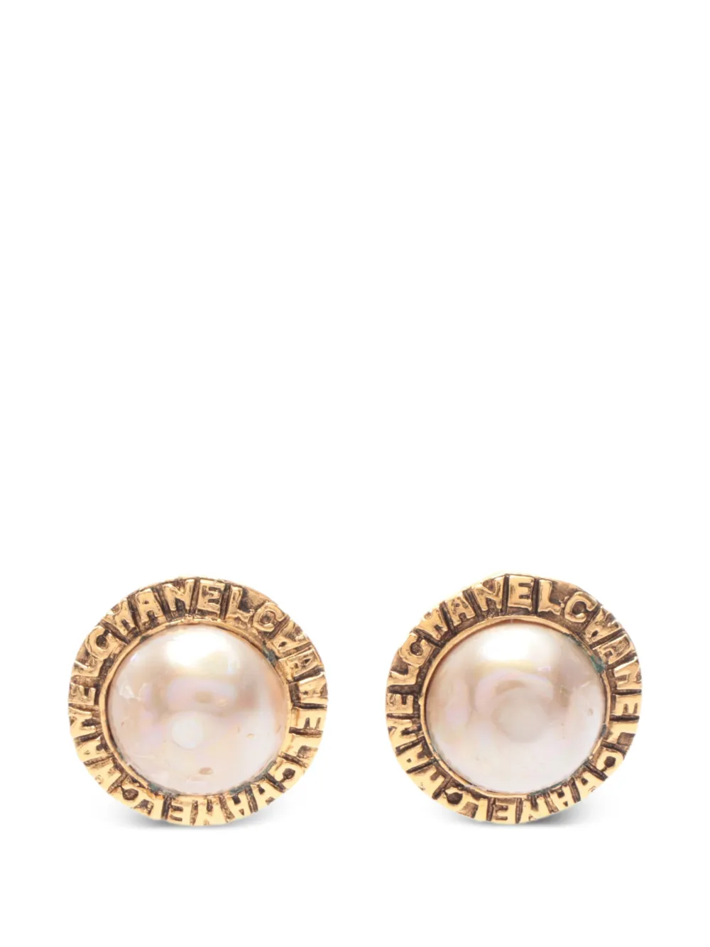 CHANEL Pre-Owned 1986-1988 faux-pearl logo-embossed earrings - Oro