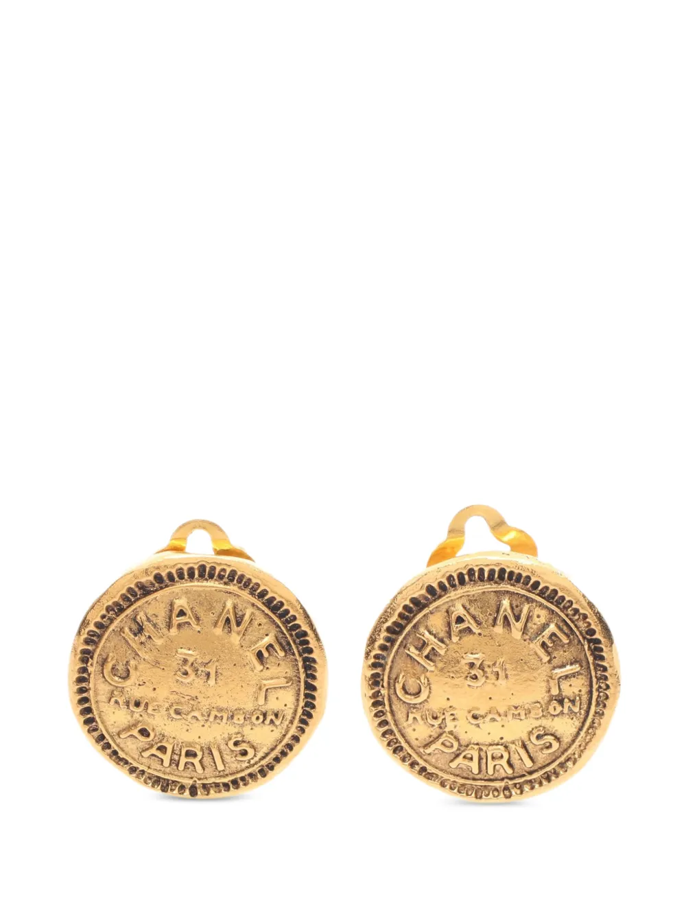 CHANEL Pre-Owned 1986-1988 round-shape logo earrings - Oro