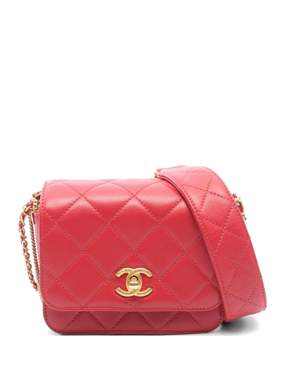 CHANEL Pre-Owned 2020-2021 Matelassé chain shoulder bag - Rosso