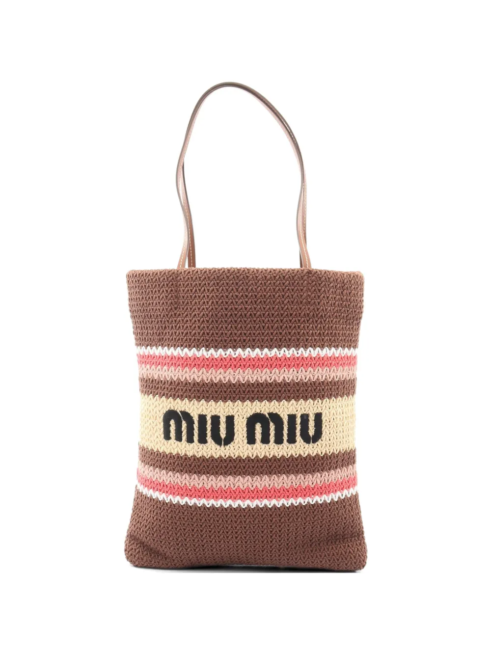 Miu Miu Pre-Owned Tessuto Stripes crochet tote bag - Marrone
