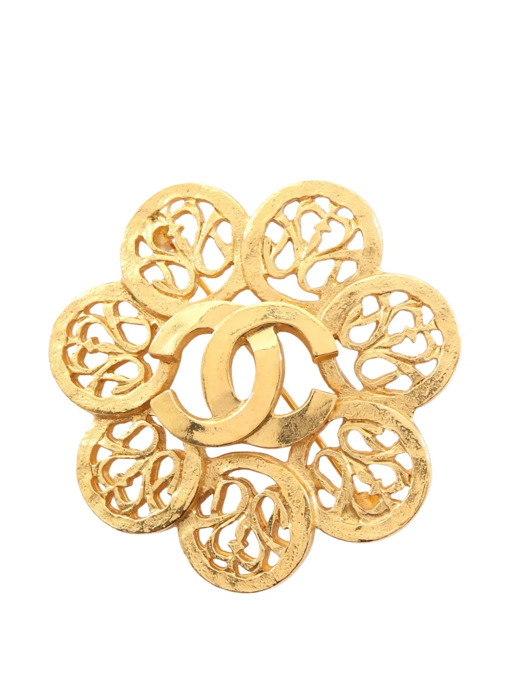 CHANEL Pre-Owned 1986-1988 Coco Mark flower brooch - Gold