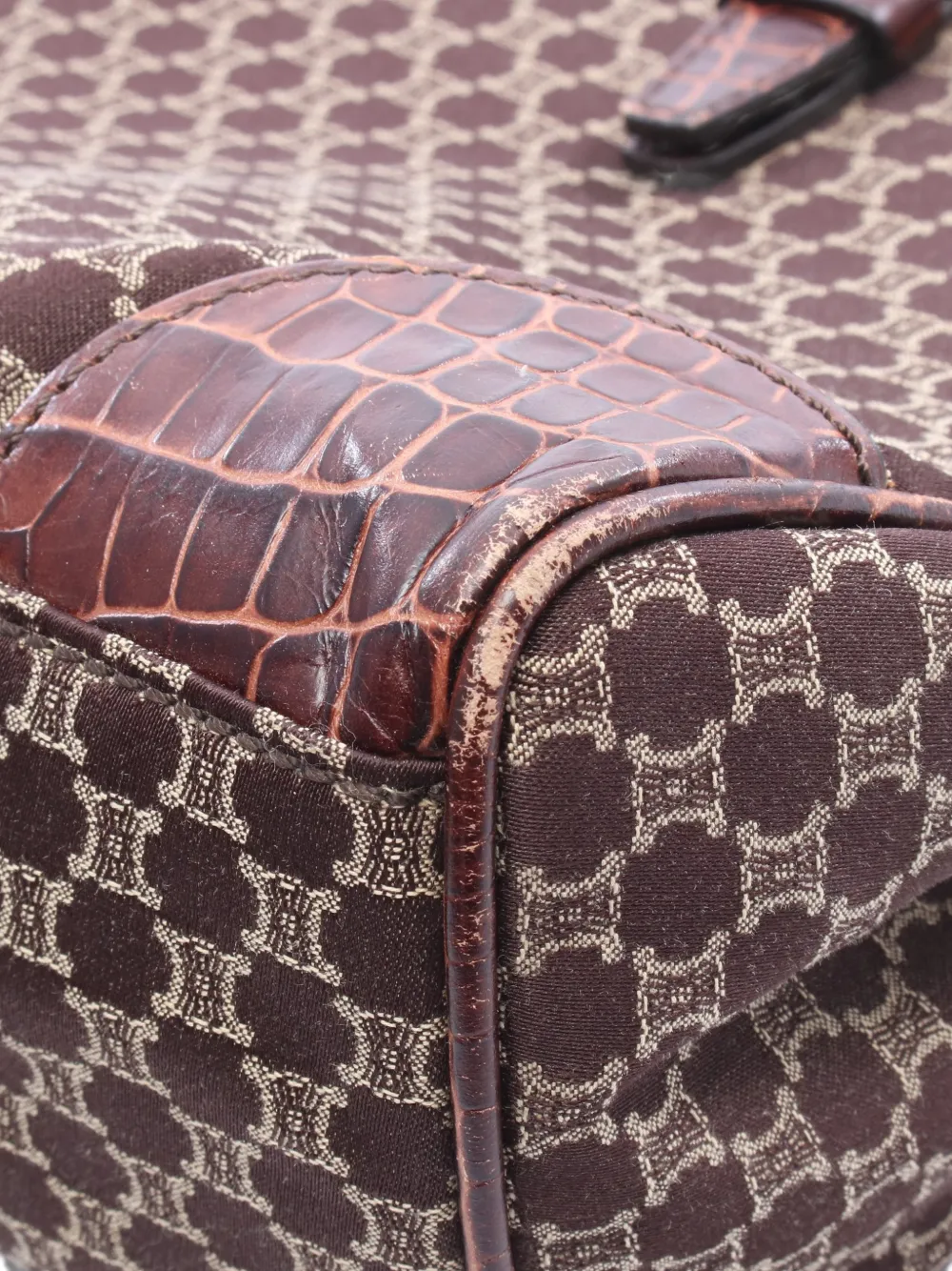 Celine Pre-owned Macadam Croc-embossed Tote Bag in Brown, view 3