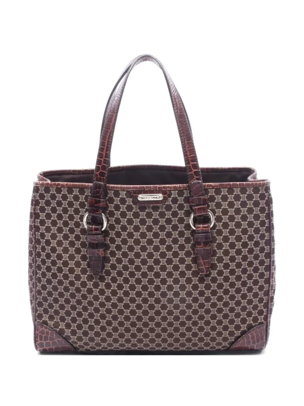Celine Pre-owned Macadam Croc-embossed Tote Bag in Brown