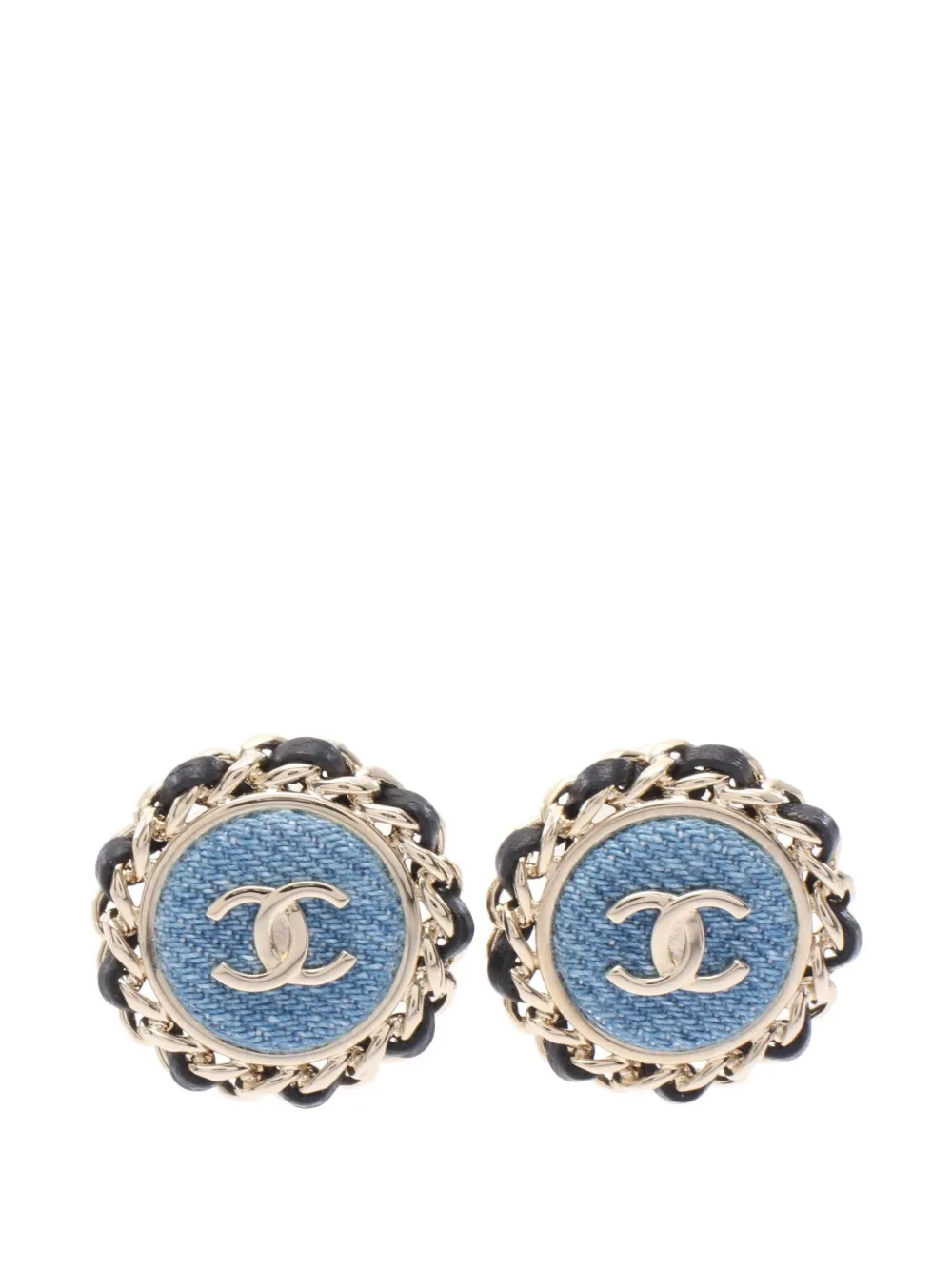 CHANEL Pre-Owned 1986-1988 Coco Mark denim earrings - Blu