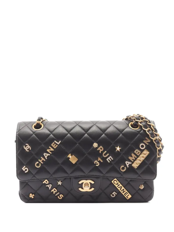 Chanel Pre-owned 2021-2022 Double Flap Icon-charms Shoulder Bag in Black